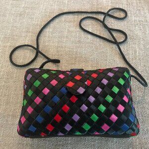 Delill Creation Womens Woven Multicolor Satin Ribbon Handbag w/ Strap 7.5" x 5"